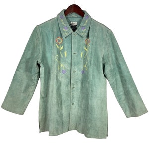 Vintage Randolph Duke The Look Suede Jacket Embroidered Boho Aqua Women Large/XL, Women's Vintage Suede Coat, Embroidered Suede Jacket image 6