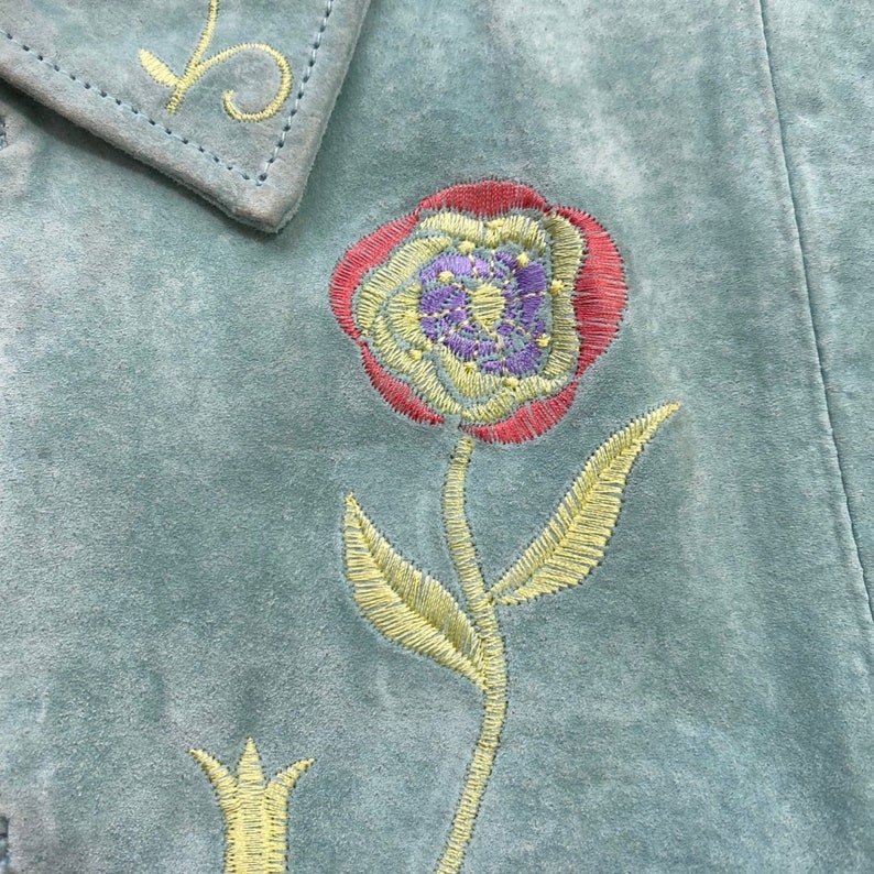 Vintage Randolph Duke The Look Suede Jacket Embroidered Boho Aqua Women Large/XL, Women's Vintage Suede Coat, Embroidered Suede Jacket image 5