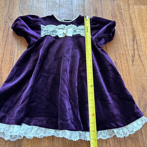 Vintage Girls Dress Size 3T Velour Lace Purple Ve… - image 5