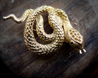 Gold Tone Snake Brooch