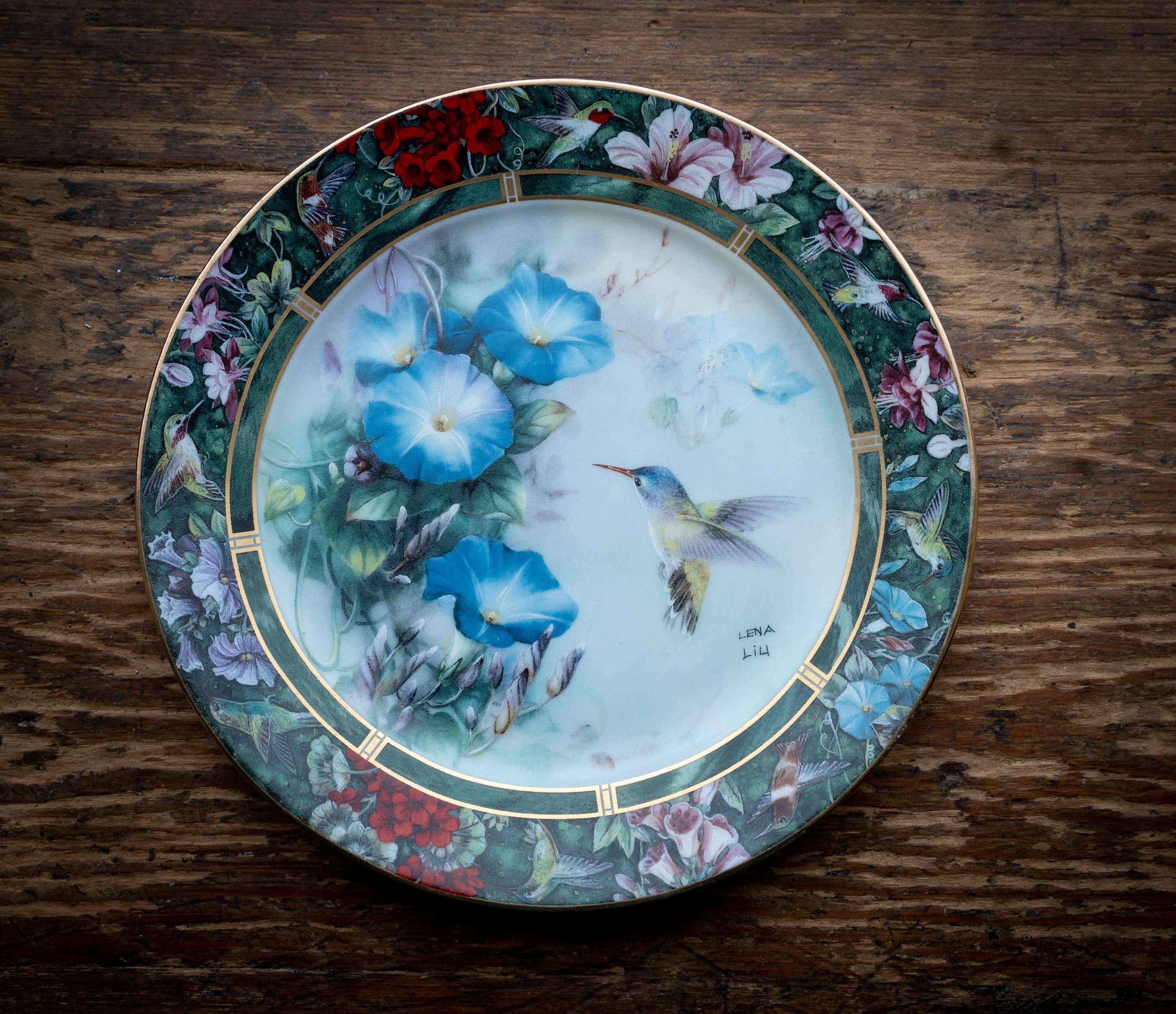 The Violet Crowned Hummingbird Plate by Lena Liu. Porcelain Plate