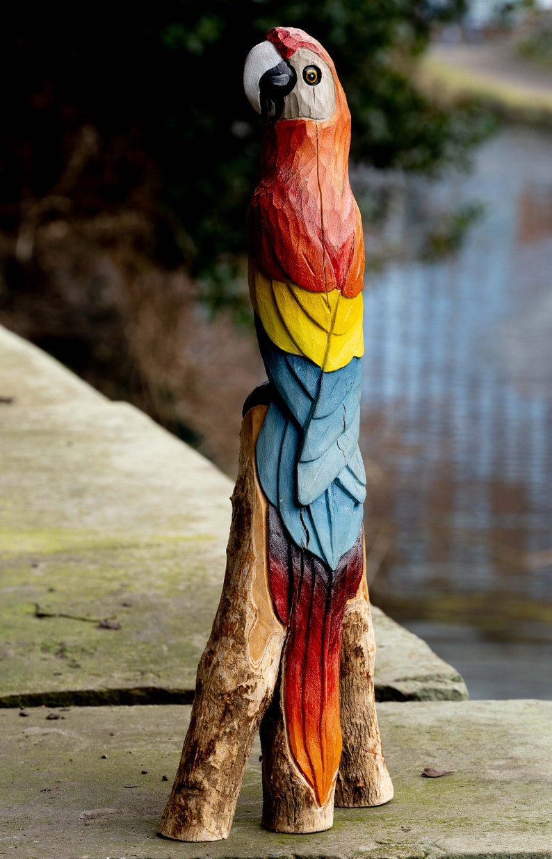 Hand Carved Wooden Scarlet Macaw - Etsy - Handmade Wooden Parrot Cages For Macaw