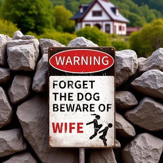 Cartello In Latta Divertente 'Forget The Dog Beware Of Wife' - 20,3x30,5 Cm - Metallo Anti-Ruggine Per Garage, Bar, Casa