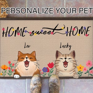 Personalized Cat Doormat, Home Sweet Home Cat Doormat, Cat Rug, Cat Lover Gift, Cute Doormat, Gift For Cat Mom, Custom Pet Doormat, Cat Dad