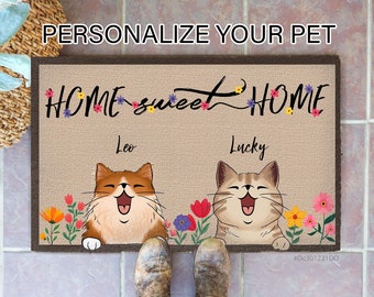 Zerbino per gatti personalizzato, Zerbino per gatti Home Sweet Home, Tappeto per gatti, Regalo per gli amanti dei gatti, Zerbino carino, Regalo per mamma gatto, Zerbino per animali personalizzato, Papà gatto