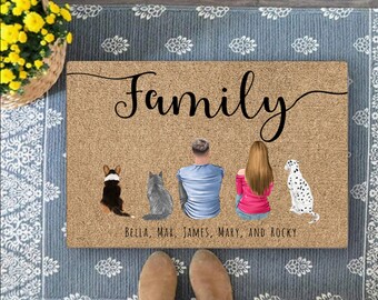 Paillasson Personnalisé Avec Prénom Et Message Famille - 60x40 Cm Ou 75x50 Cm - Antidérapant Et Résistant Aux UV - Idéal Cadeau Maison