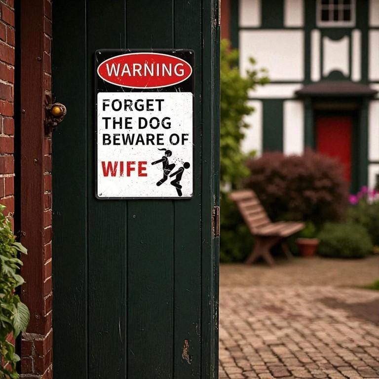 Funny Sign | Warning Forget The Dog Beware of Wife | 24 x 30 | .080′′ 3M High Intensity Prismatic | Sigo Signs | Made in USA
