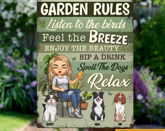 Funny Garden Rules Sign, Personalized Dog Metal Welcome Signs, Nana Yard/Garden Decor