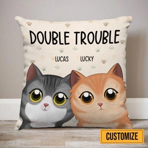 Double Trouble Adorable Cat Pillow, Personalized Cat Pillow, Gift For Cat Lovers, Cat Cuddle Pillow, Funny Cat Sofa Pillow, Cat Owners Gifts