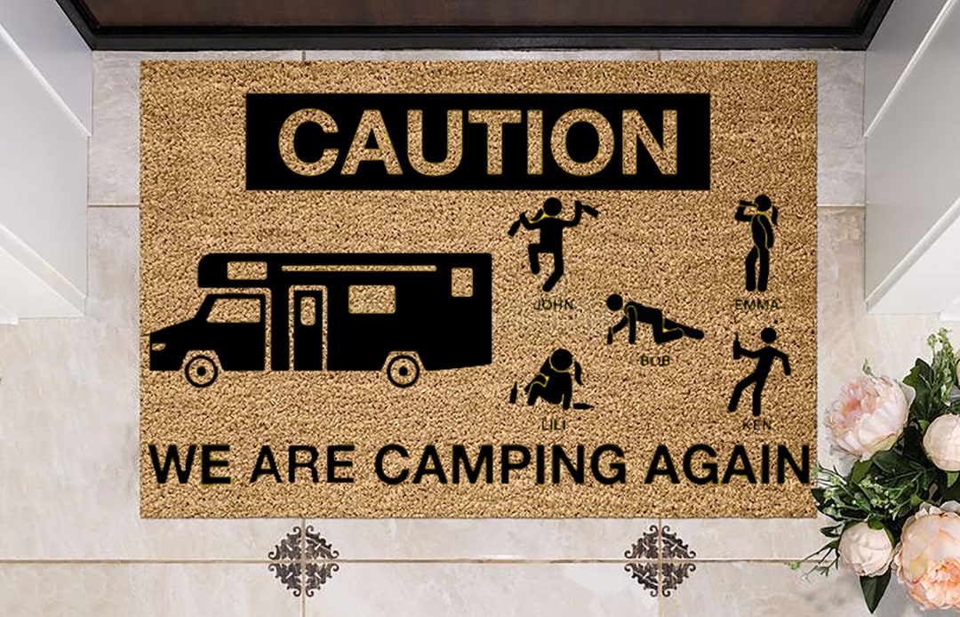 Caution We Camping Again Customized Doormat, Personalized Camper