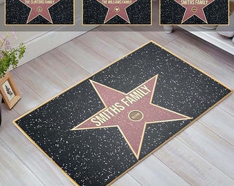 Felpudo personalizado del Paseo de la Fama de Hollywood con varios símbolos, alfombra de bienvenida personalizada de Hollywood, felpudo de bienvenida personalizado, alfombra de bienvenida para interiores y exteriores