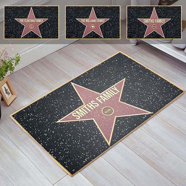 Felpudo personalizado del Paseo de la Fama de Hollywood con varios símbolos, alfombra de bienvenida personalizada de Hollywood, felpudo de bienvenida personalizado, alfombra de bienvenida para interiores y exteriores