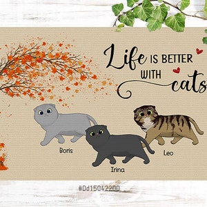 Life is Better with Cats Welcome Doormat, Custom Cat Doormat, Cat Decorative Mat, Gift for Cat Mom, Welcome Fall Mat, Funny Welcome Mat