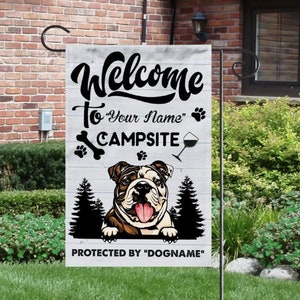 Bandera personalizada de bienvenida al camping, bandera de bienvenida para perros, bandera divertida para camping, regalos para camping, bandera para caravana, remolque de viaje, bandera para camping