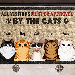 All Visitors Must Be Approved by The Cool Cats Rug, Funny Personalize Dogcat Decorative Mat Welcome, Custom Cat Doormat, All Guest Must Be