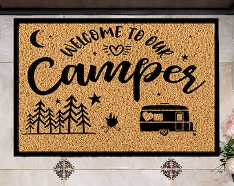 Custom RV Camping Door Mat, Personalized Rug for Campers, Camping Lovers Birthday Gift