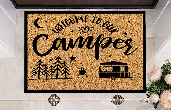 Custom Name Camper Doormats with Heavy-Duty 24x16 30x18 Inch Non-Slip Campi Personalized Welcome To Our Campsite Doormat - Custom Text