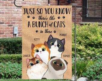 Bandera de bienvenida para gatos, letrero personalizado para jardín con temática de gatos, decoración exterior para el patio, regalo para dueños de mascotas