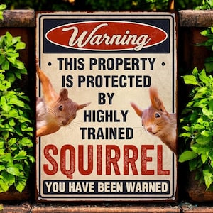 Funny Squirrel Warning Metal Sign, Squirrel Lover Gift