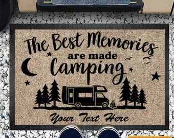 The Best Memories Are Made Camping Rug, Personalized Campsite Doormat Gift for Campers, Couple Camper Van Decor, Family RV Camping Gift