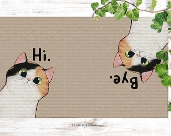 Hi Bye Cat Welcome Doormat, Housewarming Gift for Pet Owner, Personalized Christmas Decorative Mat