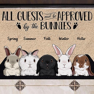 All Guests Must Be Approved By The Bunnies Doormat, Personalized Decorative Mat, Jesus, Spring Decor, Bunny Doormat, Paillasson Personnali