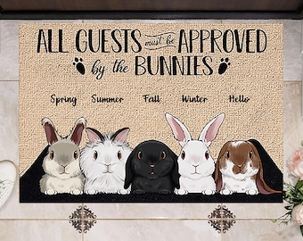 All Guests Must Be Approved By The Bunnies Doormat, Personalized Decorative Mat, Jesus, Spring Decor, Bunny Doormat, Paillasson Personnali