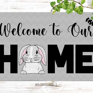 Welcome To Our Home With Dog Outdoor Mat, Pawzity Custom Doormat, Bunny Welcome Doormat, Personalized Gift For home, Custom Cat Doormat