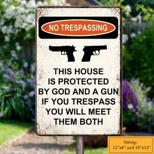 Esta casa está protegida por Dios, letrero metálico de advertencia divertido, decoración exterior de precaución para jardín