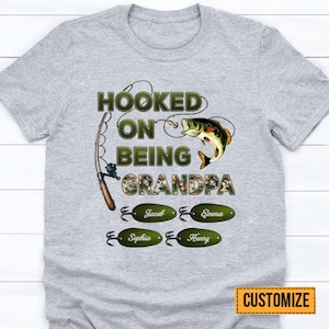 Hooked On Being Grandpa, Fishing Dad Shirt, Dad Vintage Shirt, Grandfather Shirt, Grandpa Birthday Gift, Fathers Day Gift,Fishing Lover Gift