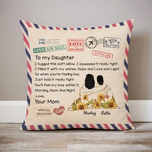 Travesseiro para minha filha, presente de Dia das Mães, presente de longa distância, travesseiro para abraço de mãe, presente personalizado da filha, abraço de mãe, travesseiro com carta de amor