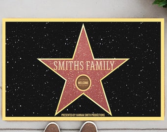 Hollywood Walk of Fame Custom Various Symbols Doormat, Hollywood Custom Welcome Mat, Personalized Welcome Doormat, Funny Welcome Rug