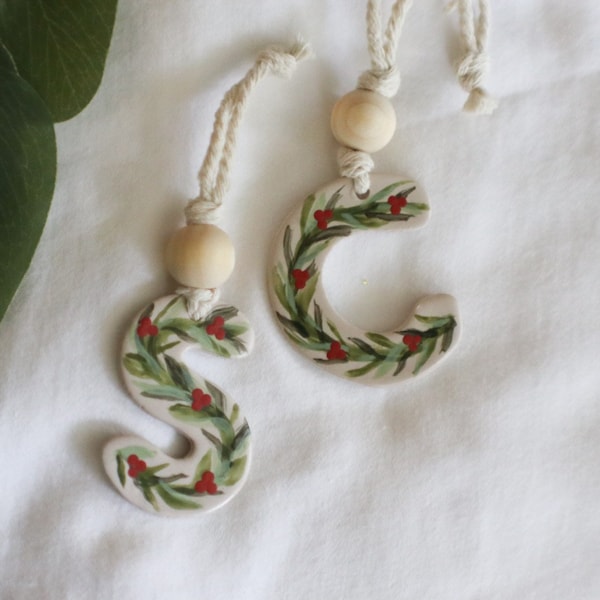 Hand painted letter ornament-wreath
