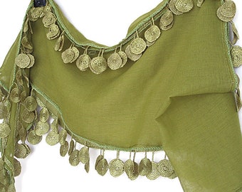 Handmade Green Triangle Scarf With Lace Edge,Gift For Her, Spring / Summer Woman Fashion
