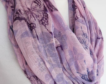 Butterfly Patterned Lilac/MagentaCoton Regular Scarf, Spring / Summer Fashion