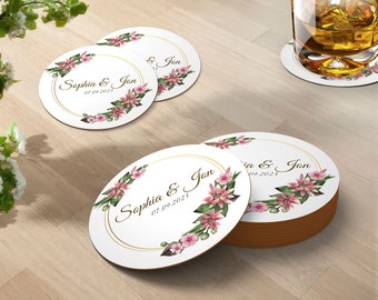 Custom Coasters, round paper coasters, add a special touch with our wedding coasters, shower coasters, personalized coasters