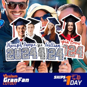 GradFans, Graduation fans, Head on a Stick, Custom Face Fans with Handles, Handheld Fan, 8x10 Custom Graduation Fans
