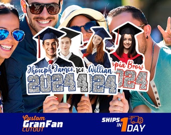 GradFans, Graduation fans, Head on a Stick, Custom Face Fans with Handles, Handheld Fan, 8x10 Custom Graduation Fans