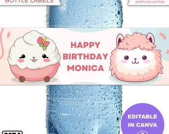 Printable Squishmallows Water Bottle Labels for Kids Party Favor Editable Canva Template  DIY Printable Labels Ready to Personalize in Canva