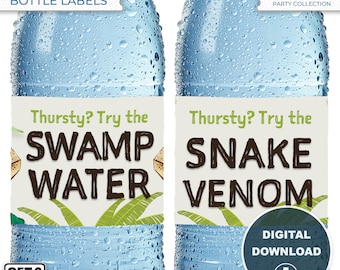 Kids Party Printable Water Bottle Labels Jungle Theme Birthday Party Decor Instant Download Kids Party Bottle Labels Print at Home DIY Party