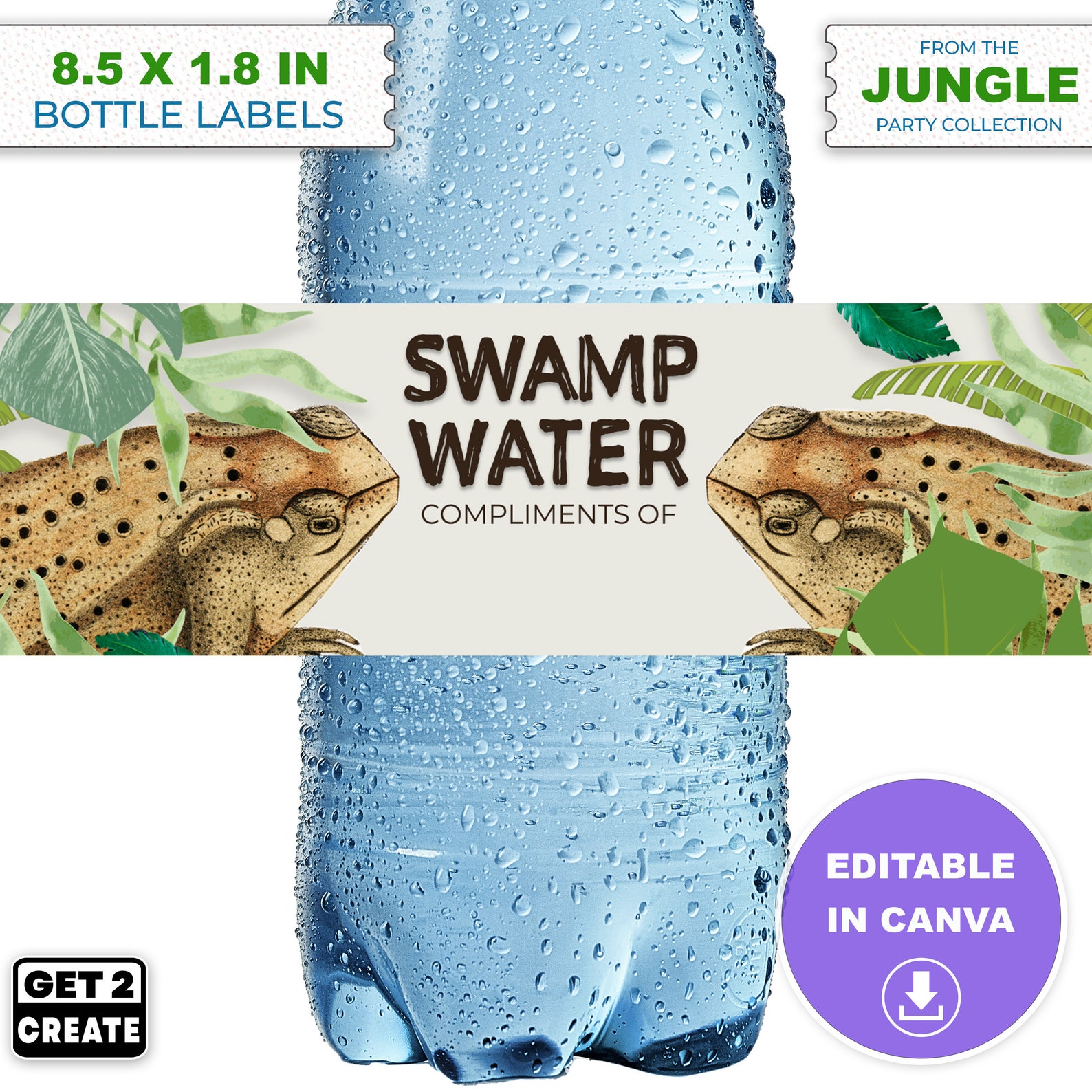 DIY Water Bottle Label Kids Party Editable Canva Template DIY Printable ...