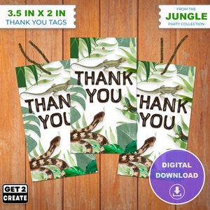 Party Thank You Tags, Jungle Theme Labels for Themed Birthday, Party Decorations, Tags for Party Favor Gift Bags or Goodie Bags