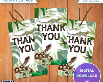 Party Thank You Tags, Jungle Theme Labels for Themed Birthday, Party Decorations, Tags for Party Favor Gift Bags or Goodie Bags