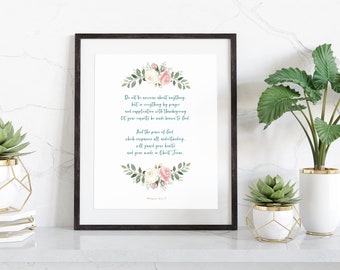 Printable Wall Art, Philippians 4, Bible Verse Wall Art, Floral Scripture Print, Christian Wall Art, Blessings For Family, Bible Verse Art