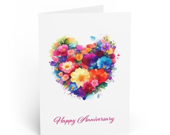 Printed and Folded Happy Anniversary Greeting Card, 5x7 inch vertical card, saying inside, each card comes with an envelope