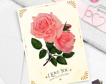 Valentine Printable Card Happy Valentines Day Printable Greeting Card for Her Valentine Card for Him Instant Download Card Print at Home 5x7