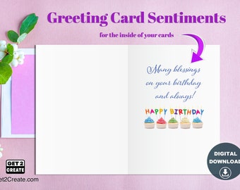 Birthday Sentiments for Cards - Set of 10, Printable Birthday Sentiments, Instant Download, Word Art, Inside of a Card, Birthday Wishes