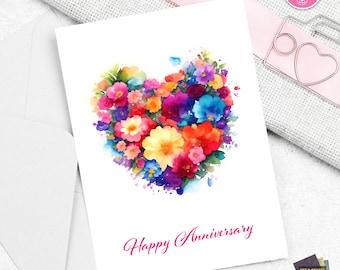 Anniversary Printable Card, Instant Download, Happy Anniversary, Blank Inside, 5"x7" Card, Print On Regular 8.5" x 11" Paper, Celebrate Love