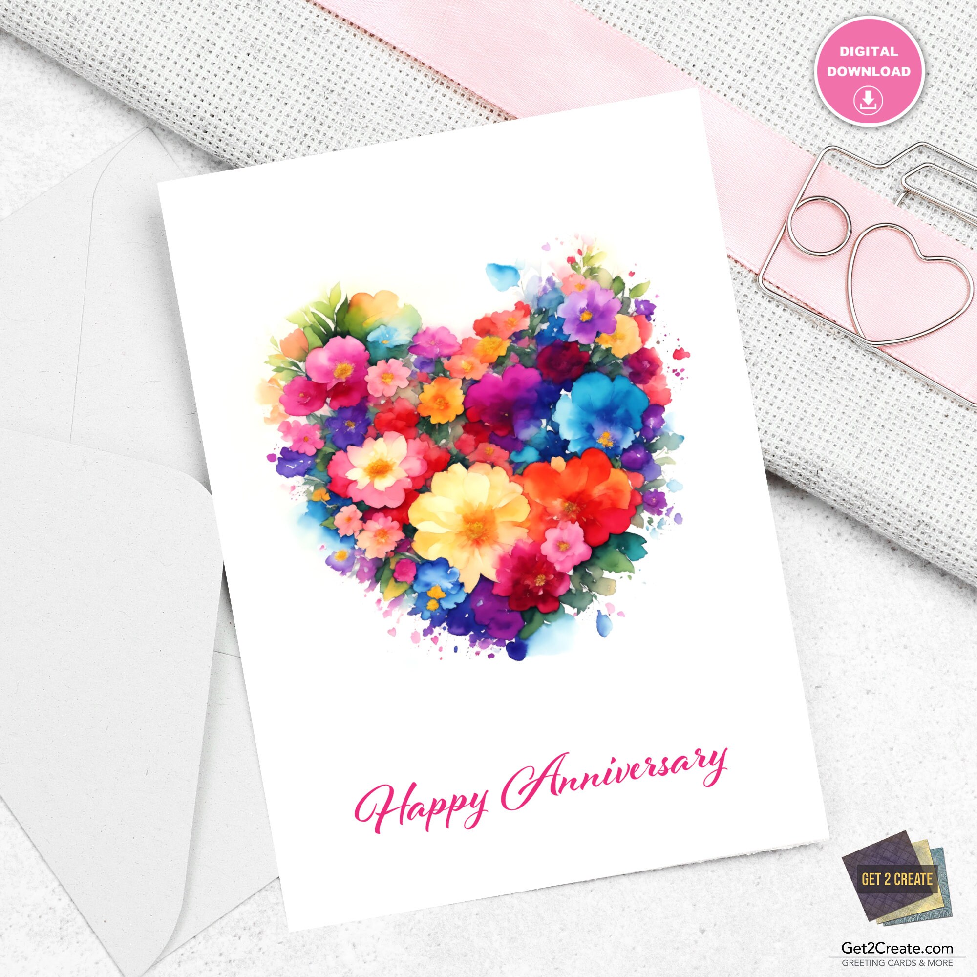 Anniversary Printable Card, Instant Download, Happy Anniversary, Blank ...