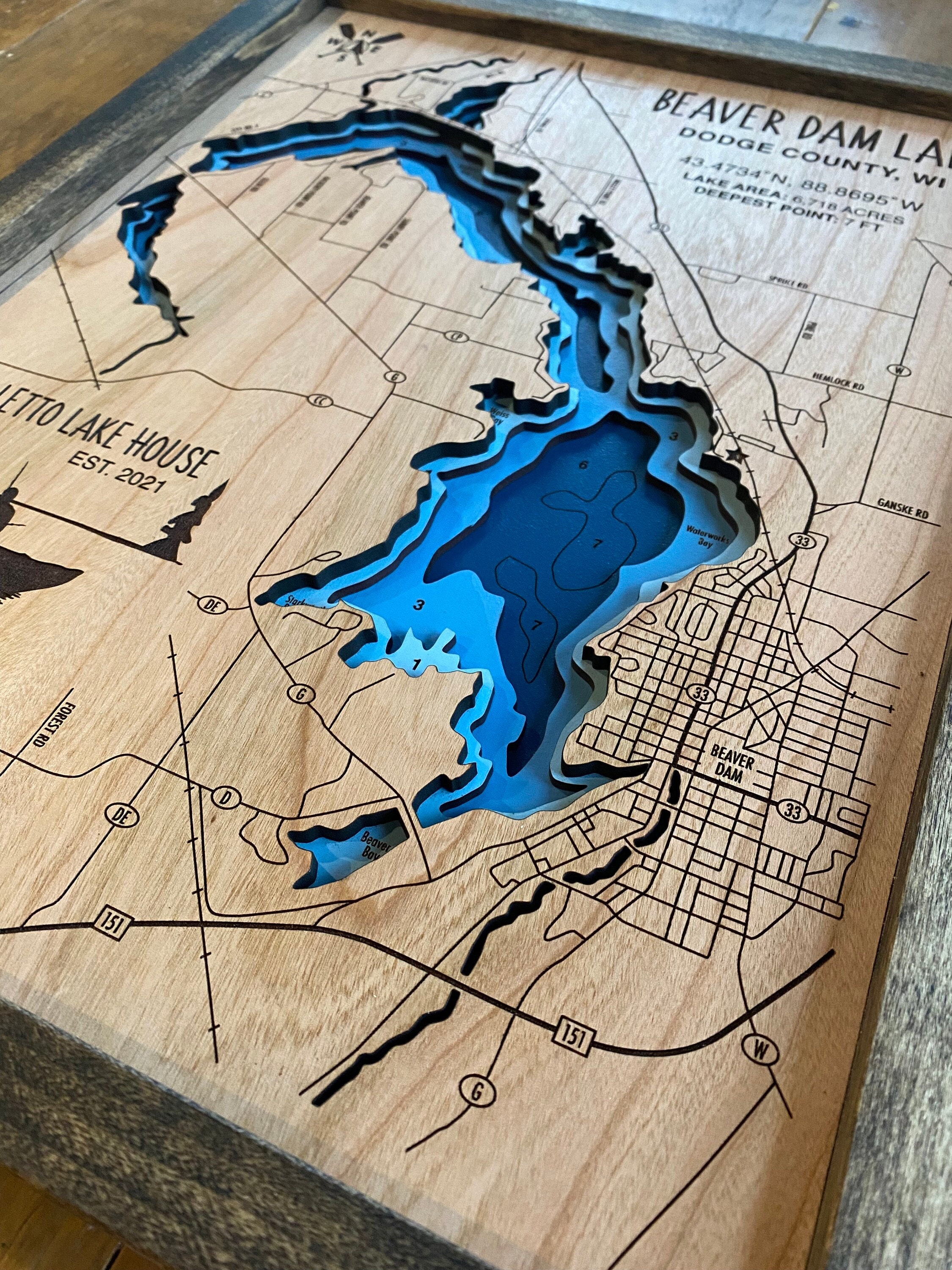 Custom 3D Lake Map, Any Lake, Custom Designs, Laser Engraved, Wall Art ...